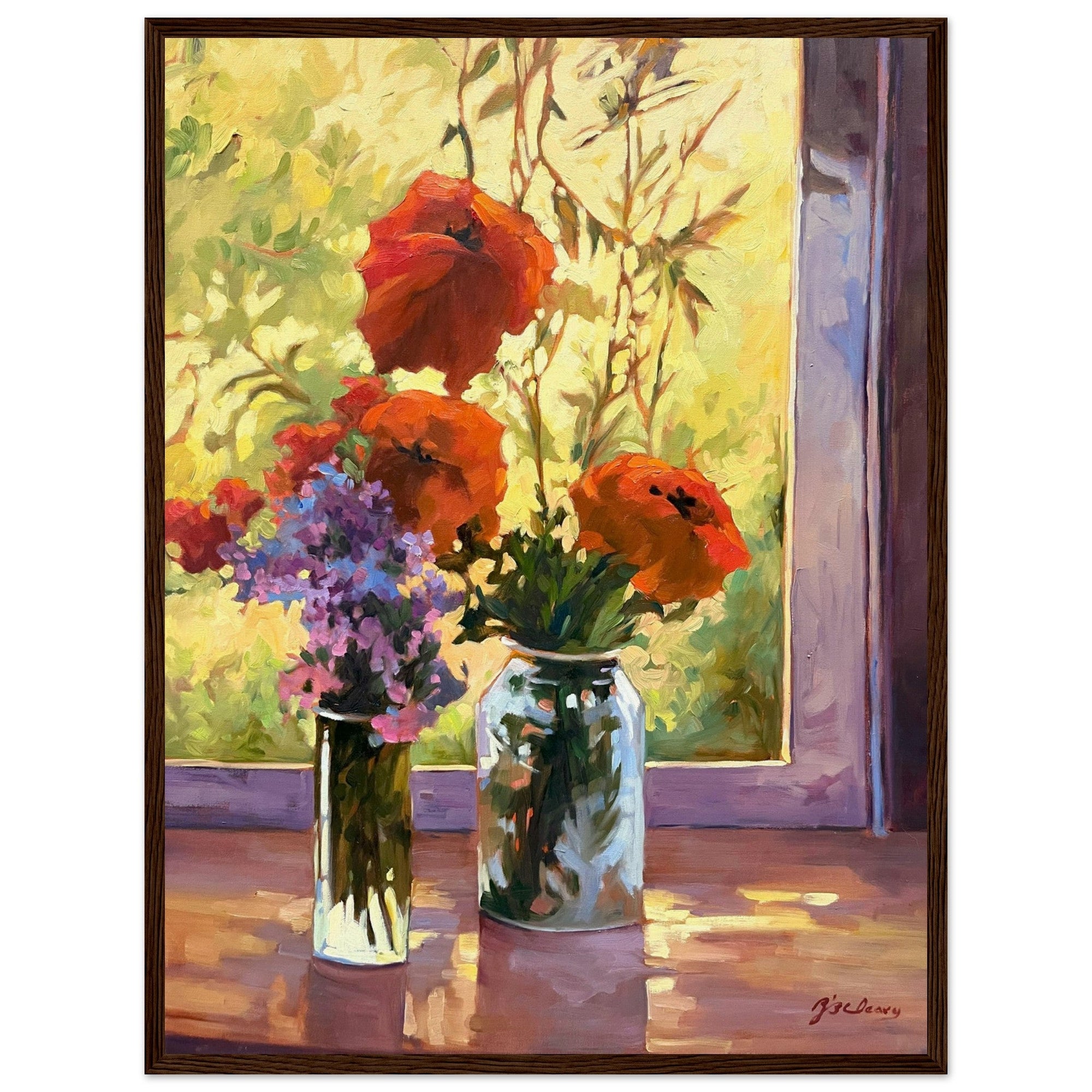 &quot;Morning Light Poppies&quot; Still Life Floral | 18x24 inch Wooden Framed Art Print | Original Artwork by American Artist Barbara Cleary