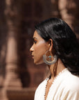 Filigree Crescent Moon Earrings with Gemstone.