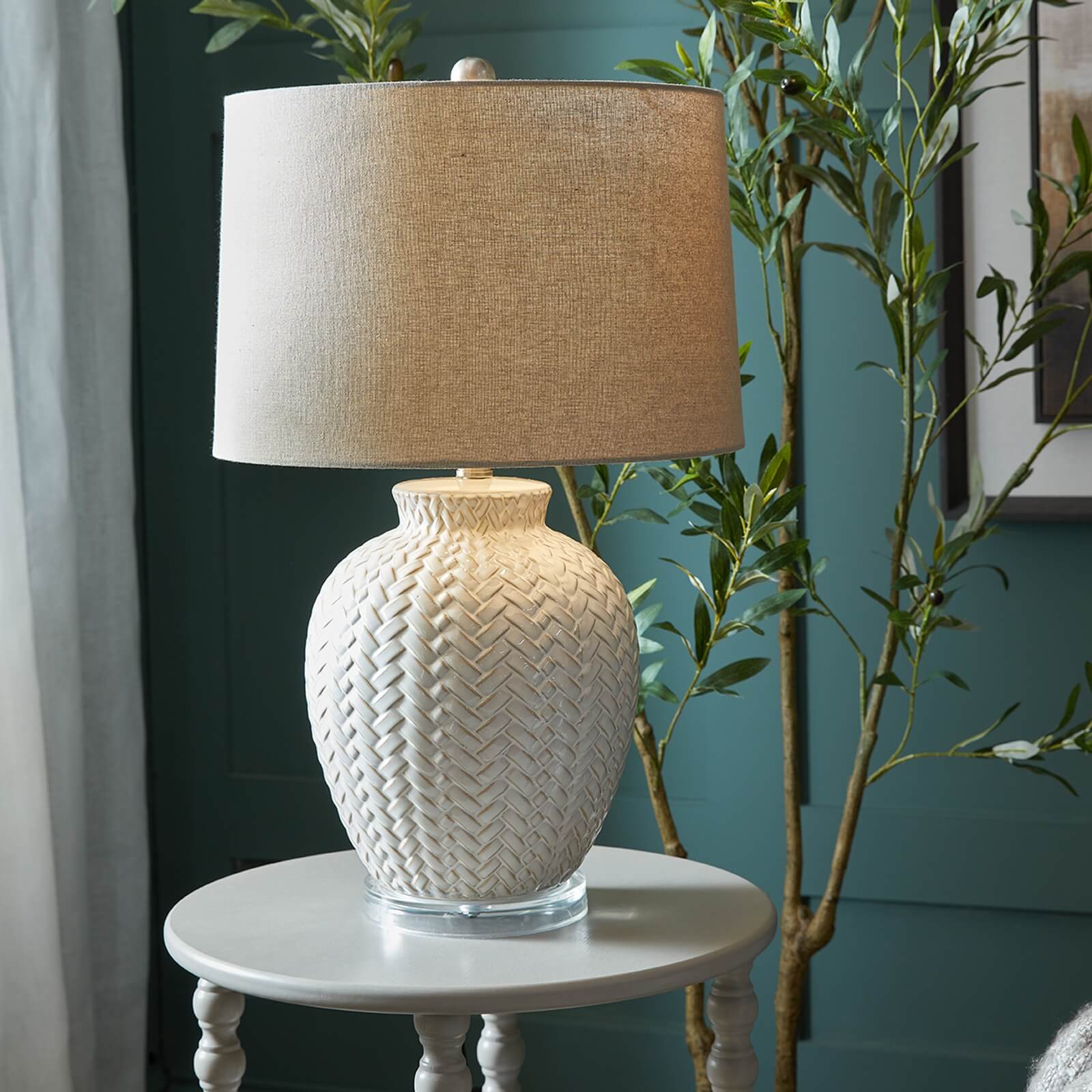 Elegant Twill Weave Ceramic Lamp | Linen Shade | Modern Lighting