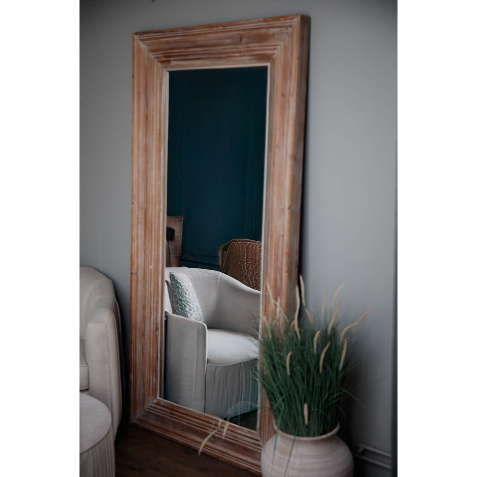 Stylish Washed Wood Large Mirror | Modern Farmhouse Decor