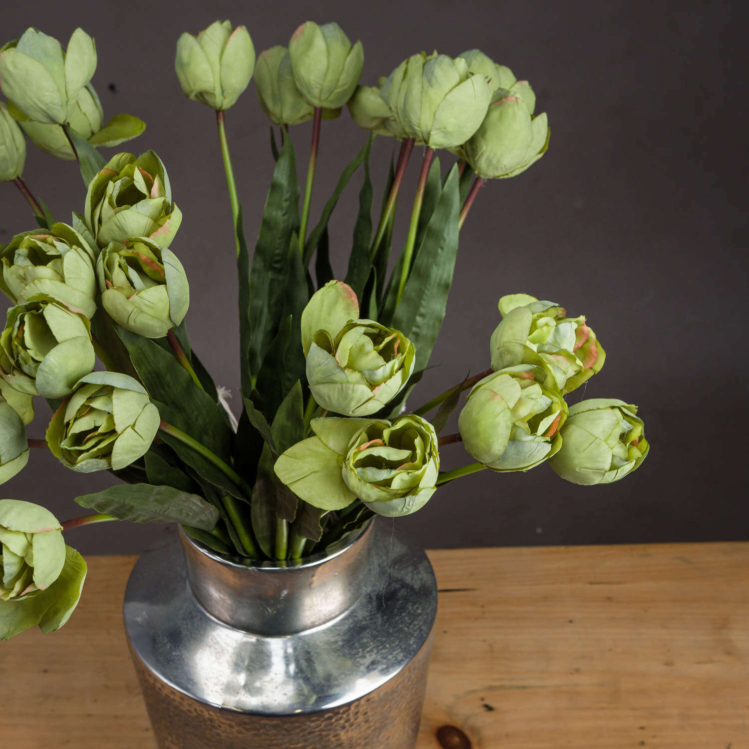 Vibrant green artificial tulip stem with lifelike petals, 50 cm tall, for elegant floral arrangements (124 chars) by sostter at brixbailey.com