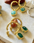 Tetra Square Gemtone Charm Hoops: Green Onyx
