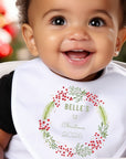 Personalised 1st Christmas Berry Wreath Baby Vest, Babygrow or Bib, Newborn Gift