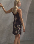 Vela Silk Slip Dress in Black Jungle Butterfly