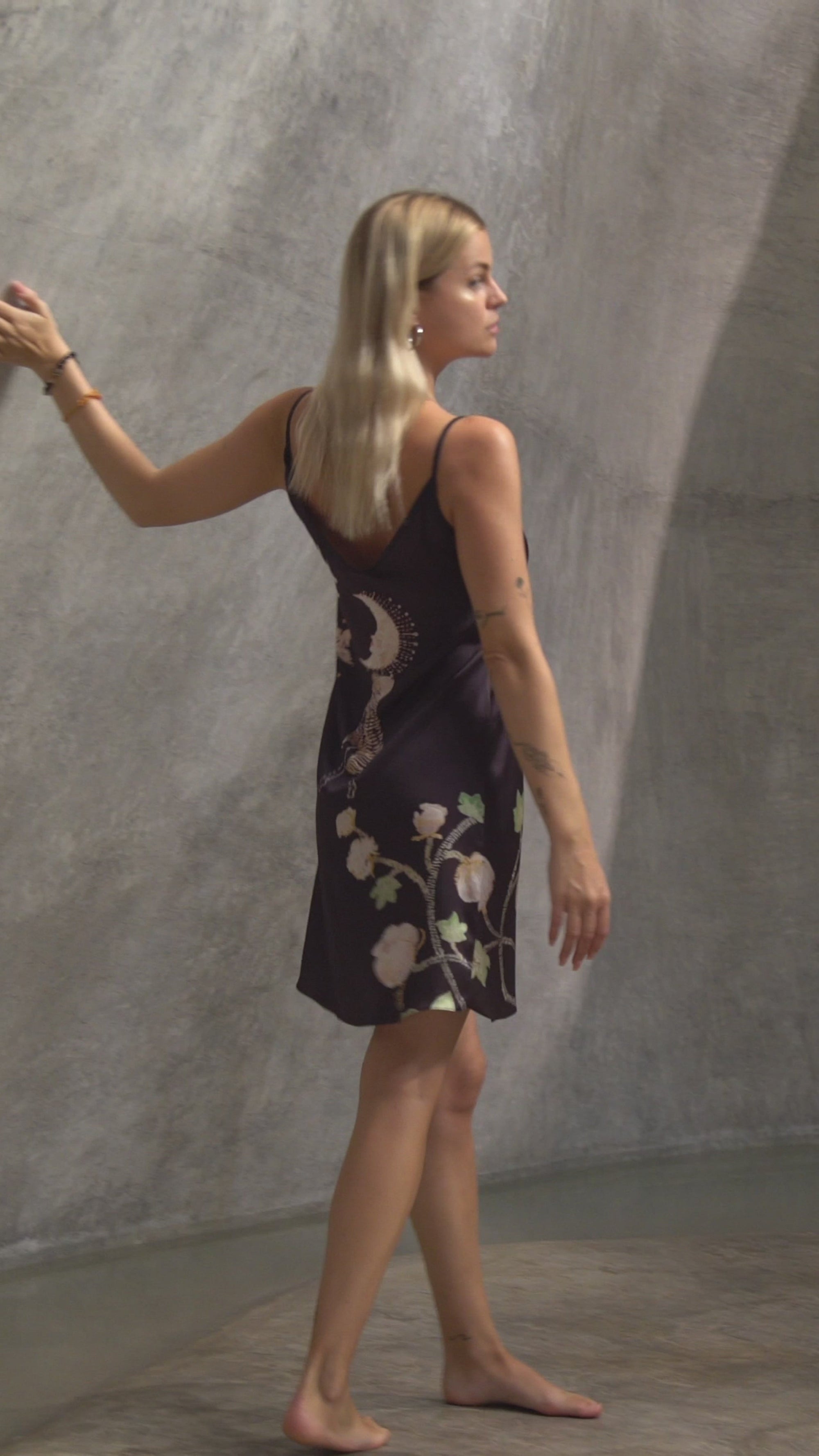 Vela Silk Slip Dress in Black Jungle Butterfly