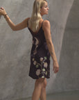 Vela Silk Slip Dress in Black Jungle Butterfly