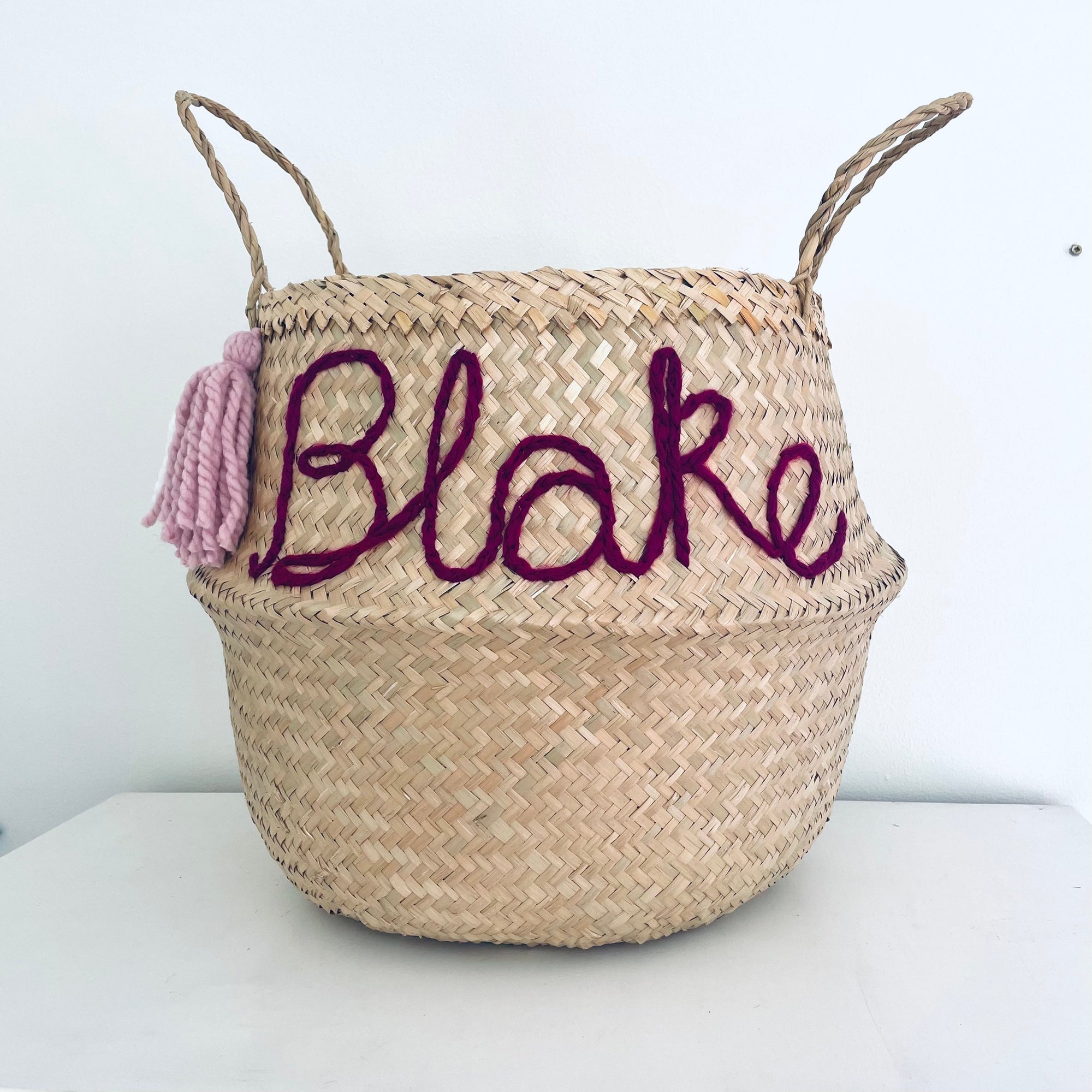 Blue Personalised tassel name basket - Extra Large