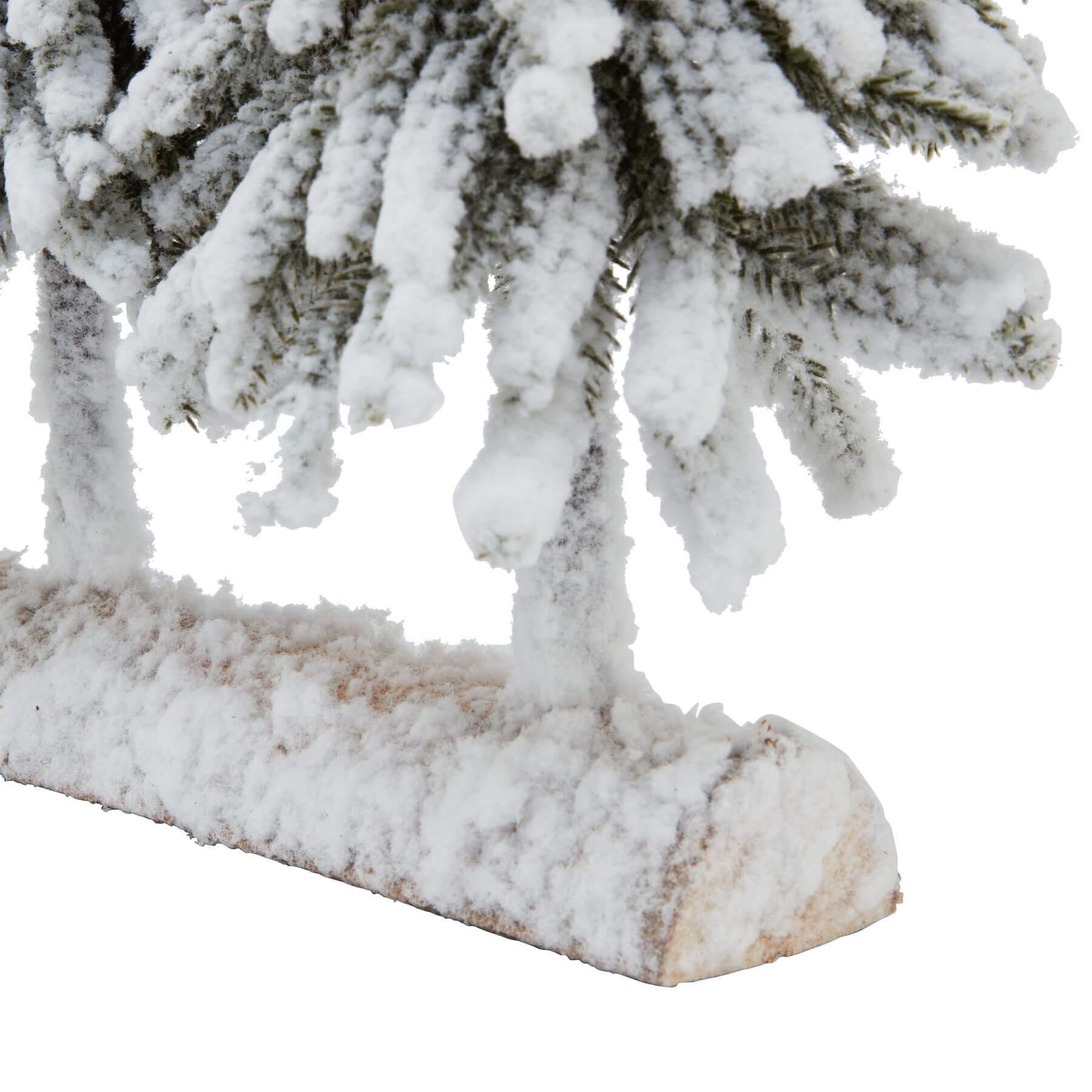 Snowy Fir Tree Duo with Rustic Log Base
