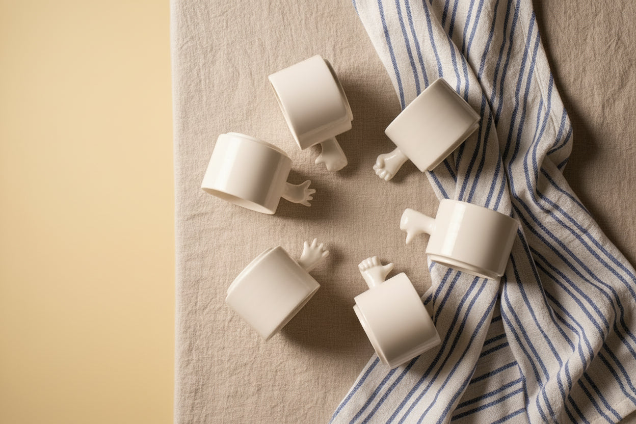 Gesture Ceramic Cups – Handmade Porcelain Coffee Cup（Thumb up down）