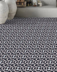 Lotus cement tile, premium black and white floor tiles with sky blue accents, handcrafted Moroccan luxury tiles, stylish contemporary bathroom kitchen tiles by Maria Starling Design at brixbailey.com