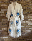 Organic Kimono in White with Light Blue Eye: Short