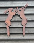 Rusty Metal Boxing Hares Garden Ornament