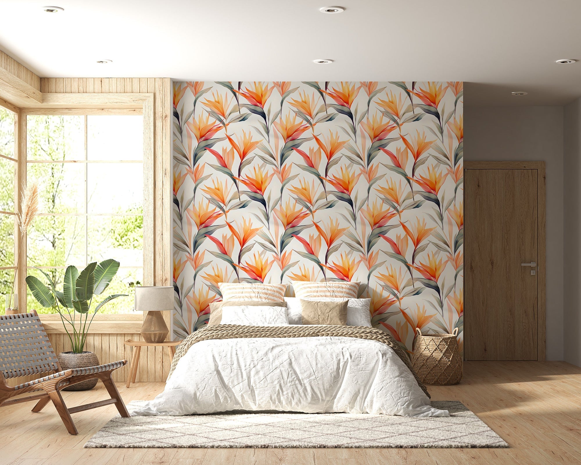 Tropical Strelitzia Floral Wallpaper