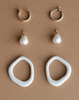 Porcelain and Pearl Hoop Earrings in White