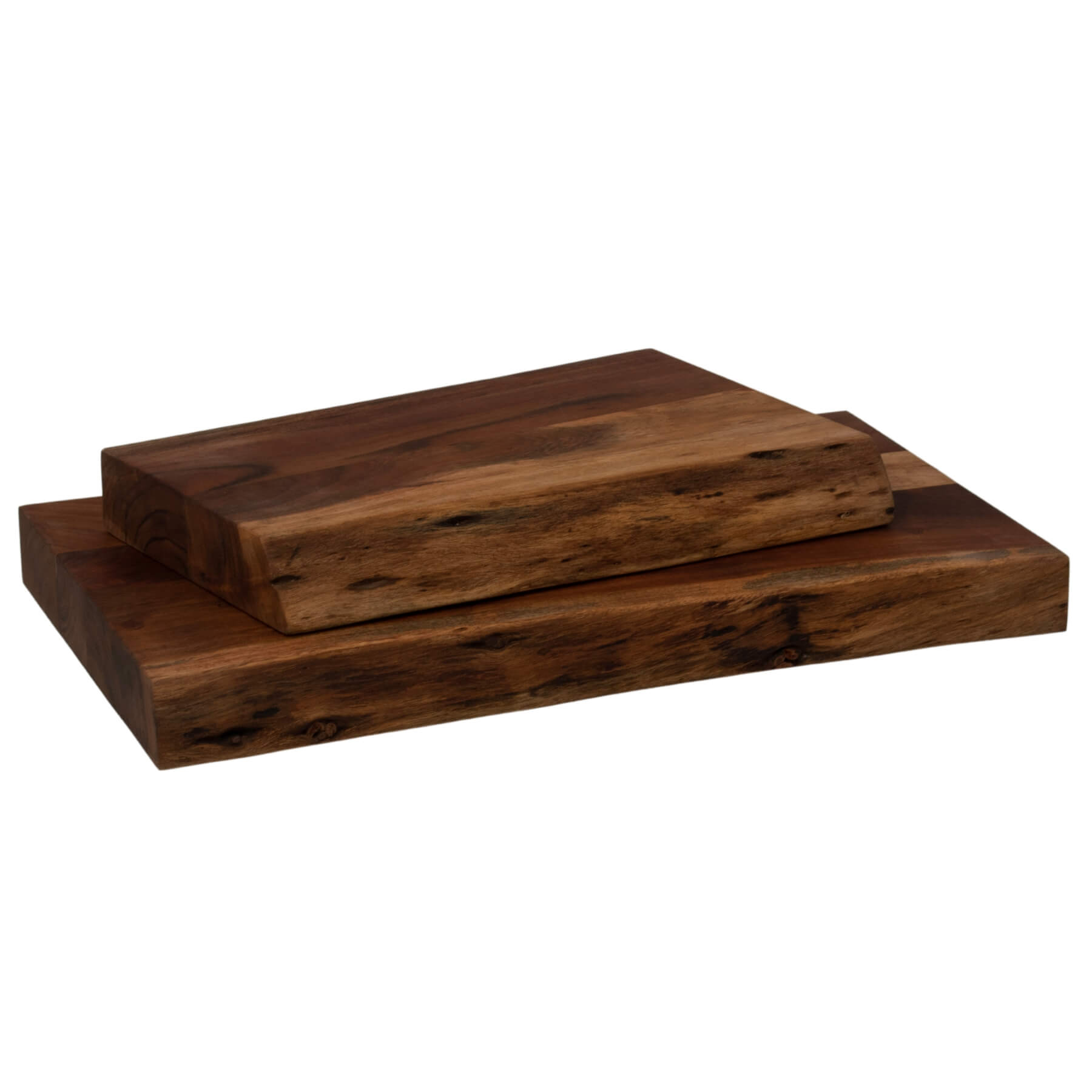 Handcrafted acacia wood chopping board with natural live edge, rich brown tones, and unique grain patterns by RoomLondon at brixbailey.com