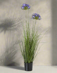Vibrant Blue Faux Agapanthus Plant in Black Pot
