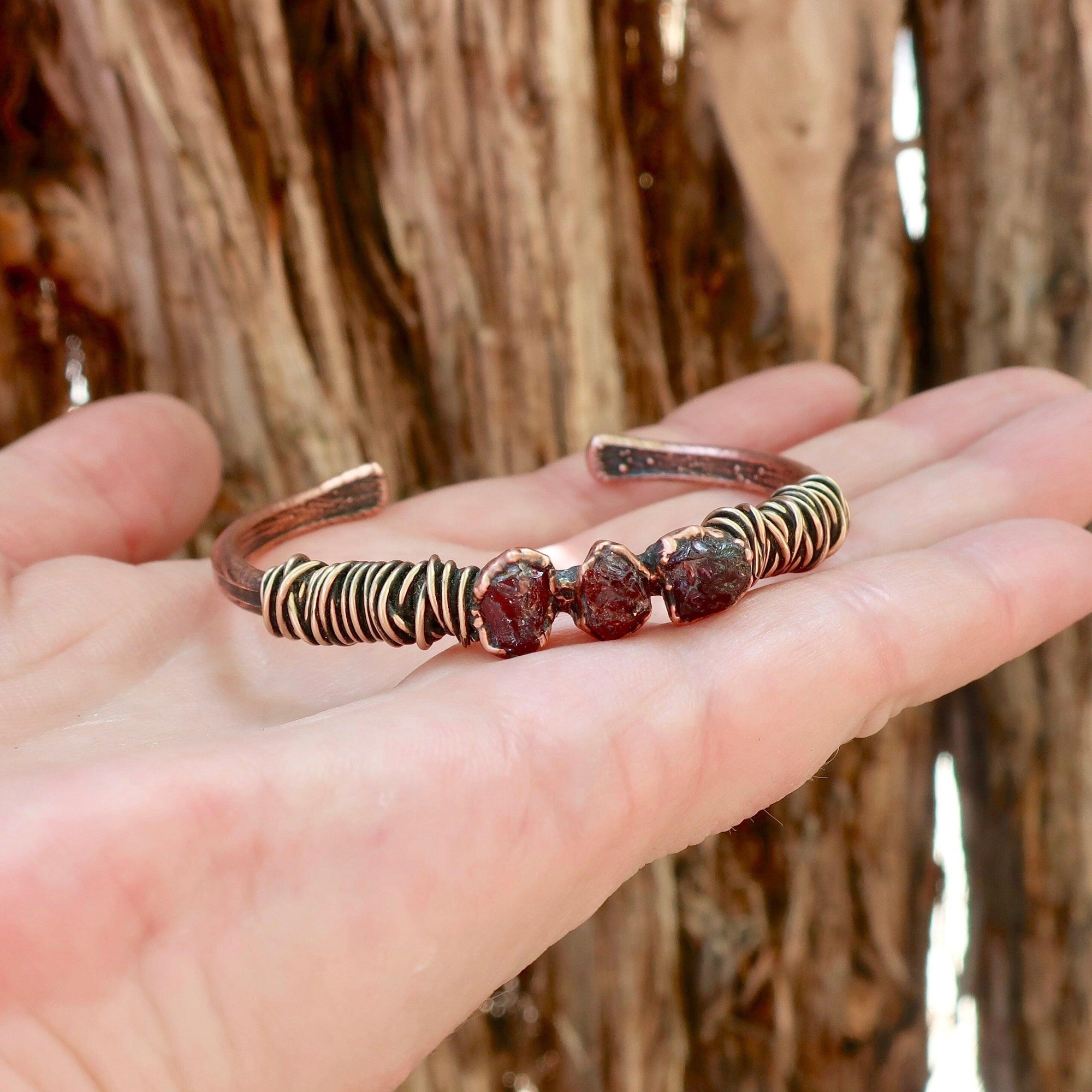 Raw Garnet Copper Cuff – January Stone | Handmade by Blackbird &amp; Sage