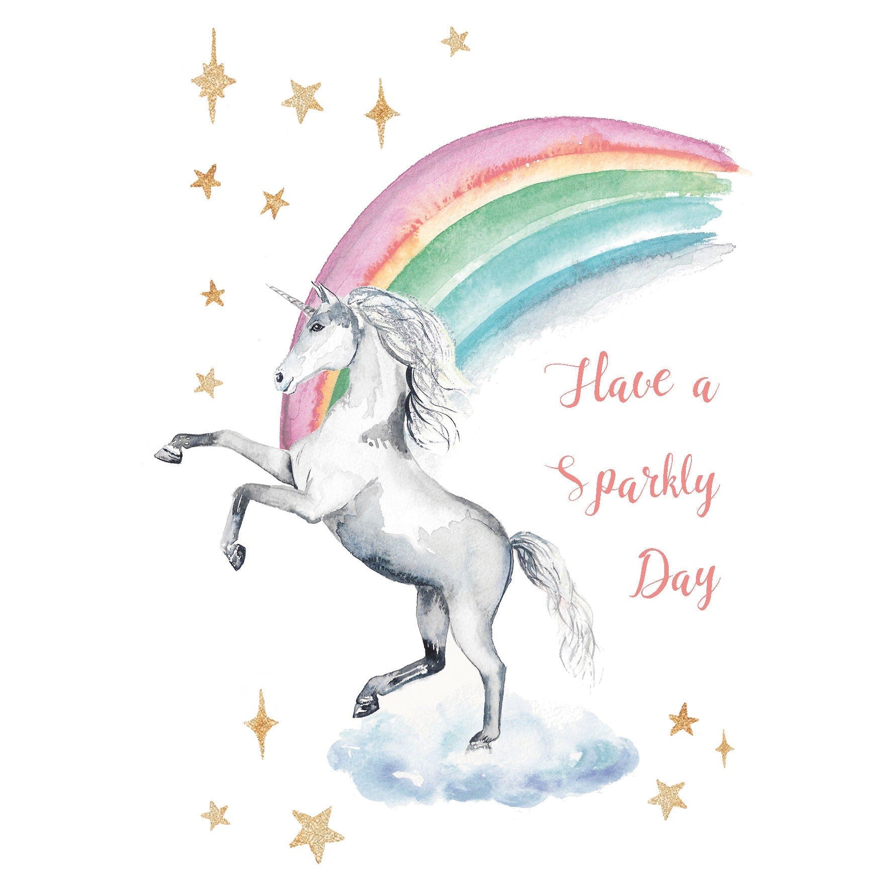 Unicorn rainbow hand painted greetings card