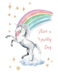 Unicorn rainbow hand painted greetings card