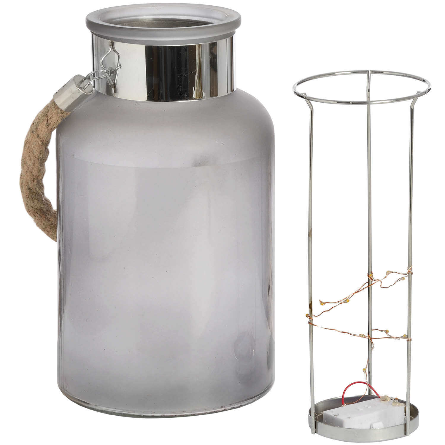 Frosted Glass Lantern with LED Glow and Rope Handle