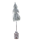Charming Snow-Covered  Samll Christmas Tree in Rustic Wood Log