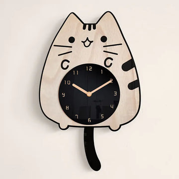3D Wooden Cartoon Cat Wall Clock - Whimsical, Educational & Quiet Quartz Movement for Kids by Baby Lamby at brixbailey.com
