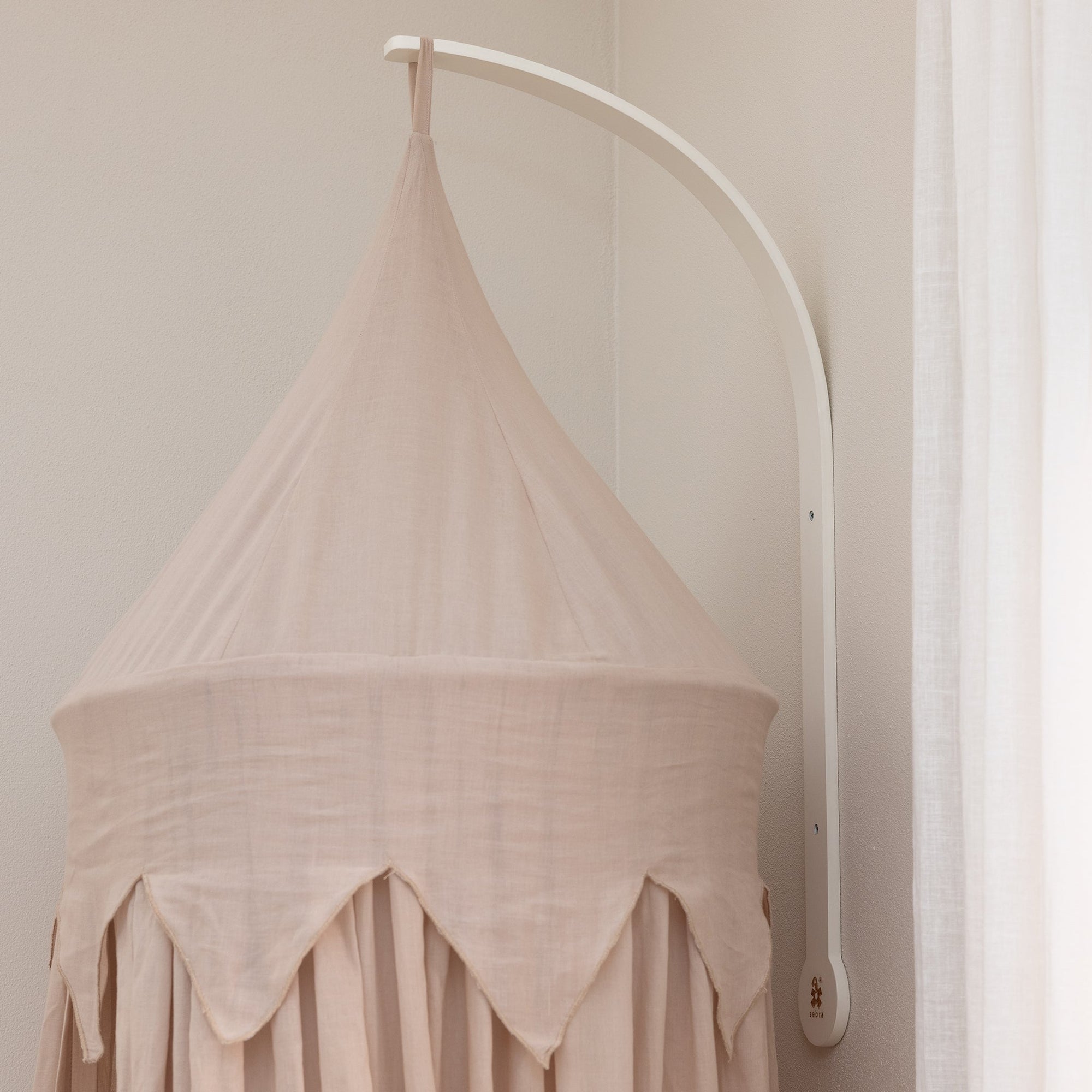 Luxury star bed canopy for baby cot, premium jetty beige fabric with magical star trim, easy to hang and machine washable by Ella James at brixbailey.com