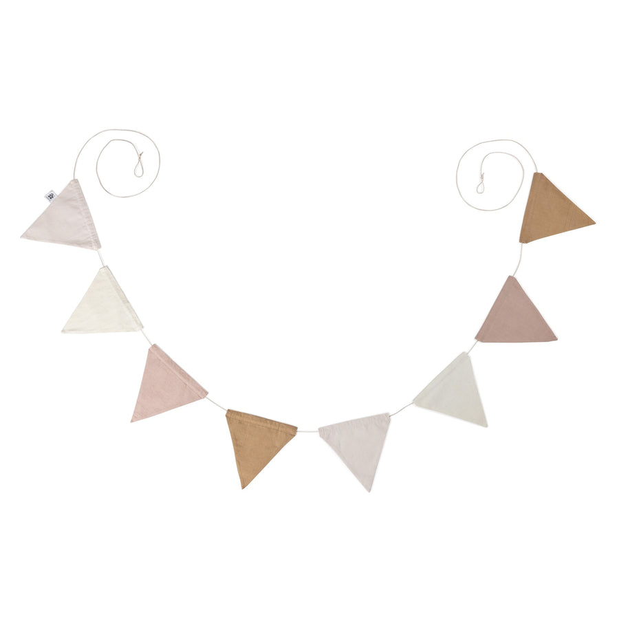 Premium double-sided bunting, 150 cm long with eight triangular fabric flags in four stylish shades, Birchbark Rose design by Ella James at brixbailey.com