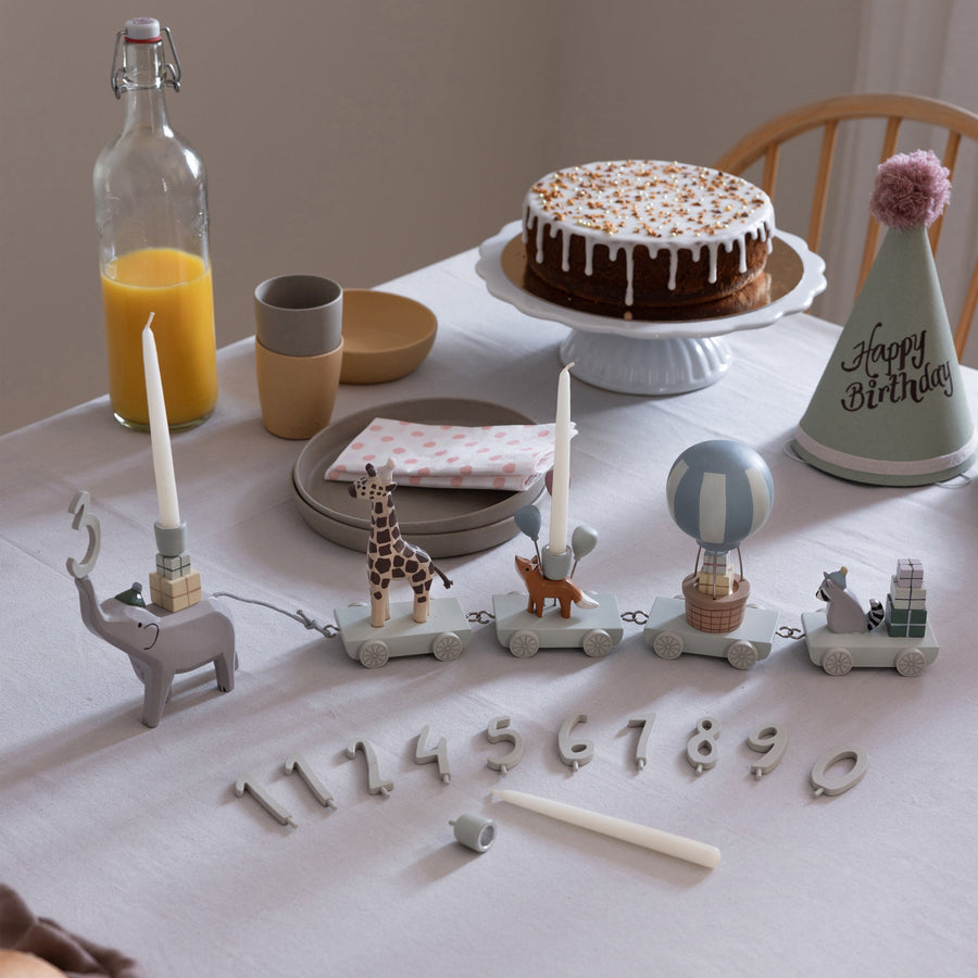 Premium Wooden Birthday Train with Animal Parade, Elephant and Wagons, Handcrafted Decor for Baby or Christening Gift, Sebra Collection by Ella James at brixbailey.com
