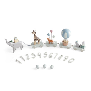 Premium Wooden Birthday Train with Animal Parade, Elephant and Wagons, Handcrafted Danish Design, Decorative Gift for Kids by Ella James at brixbailey.com