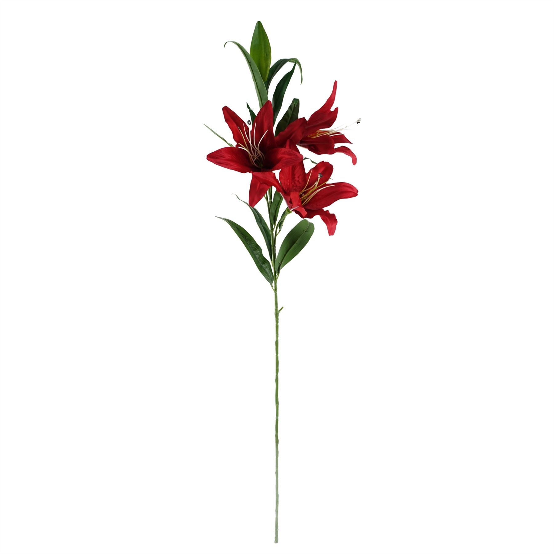 Pack of 6 x Artificial Flowers Large Red Lily Stem - 3 Flowers 100cm-3