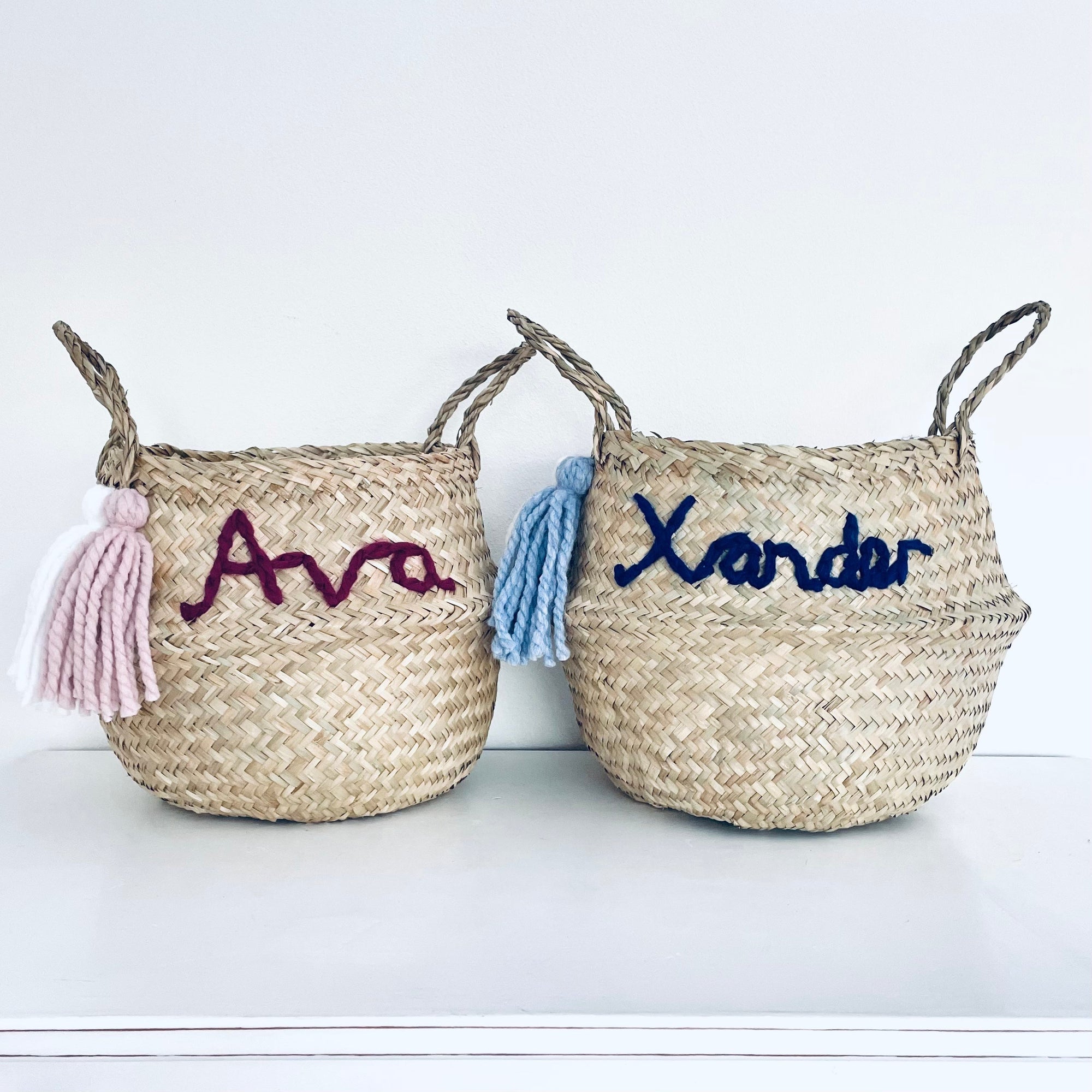 Pink Personalised tassel name basket - Large