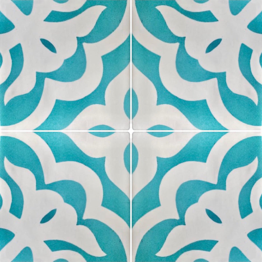 Isla turquoise glazed ceramic wall tile, luxury handmade Moroccan-inspired pattern, premium UK-crafted decorative tile by Maria Starling Design at brixbailey.com