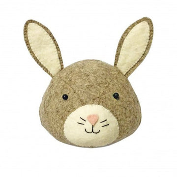Luxury handcrafted grey bunny felt head, premium organic wool forest animal decor, stylish Fiona Walker collection, best-selling mini wall art by Ella James at brixbailey.com