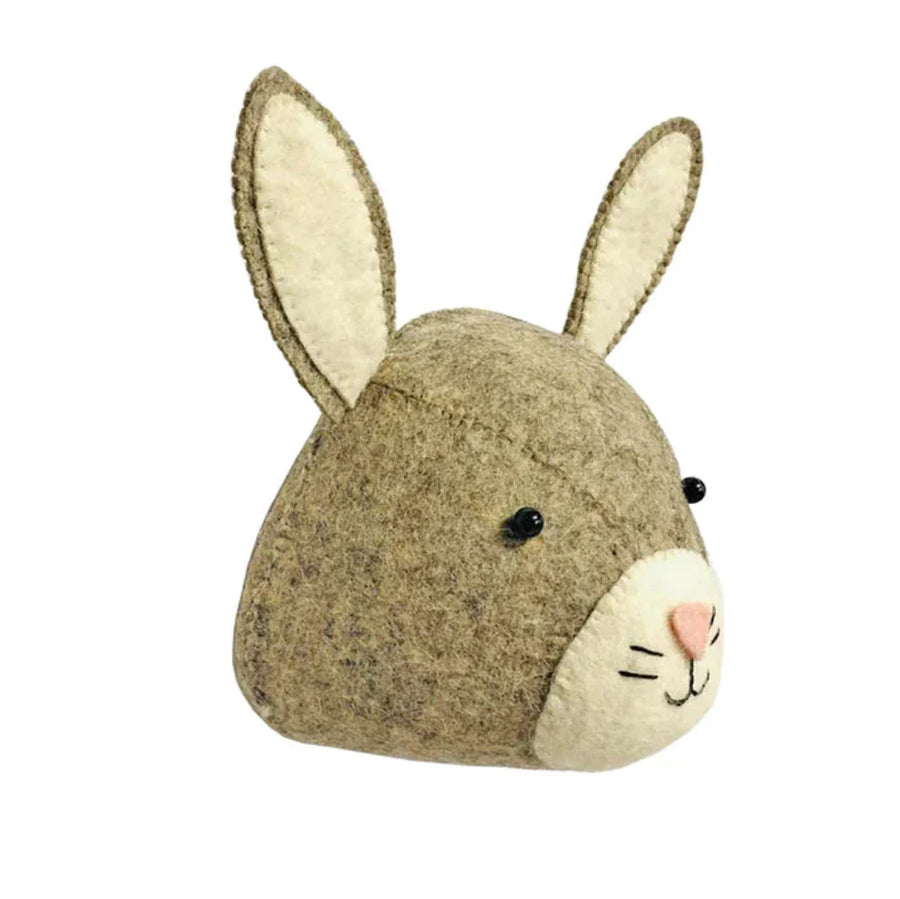 Luxury grey bunny felt head, handcrafted organic wool forest animal decor, premium baby nursery wall art, stylish Fiona Walker collection by Ella James at brixbailey.com