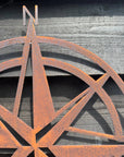 Rusty Compass Garden Decoration , Wall Or Fence Ornament