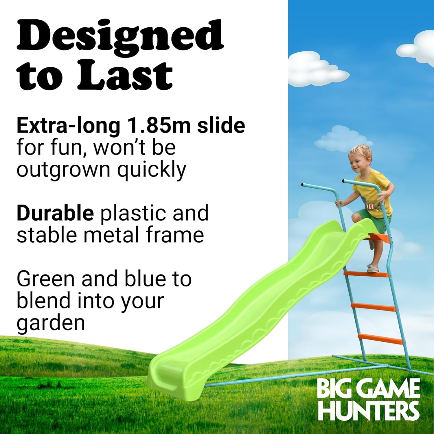 Children's Slide - Wavy - 1.85m - Freestanding - Green