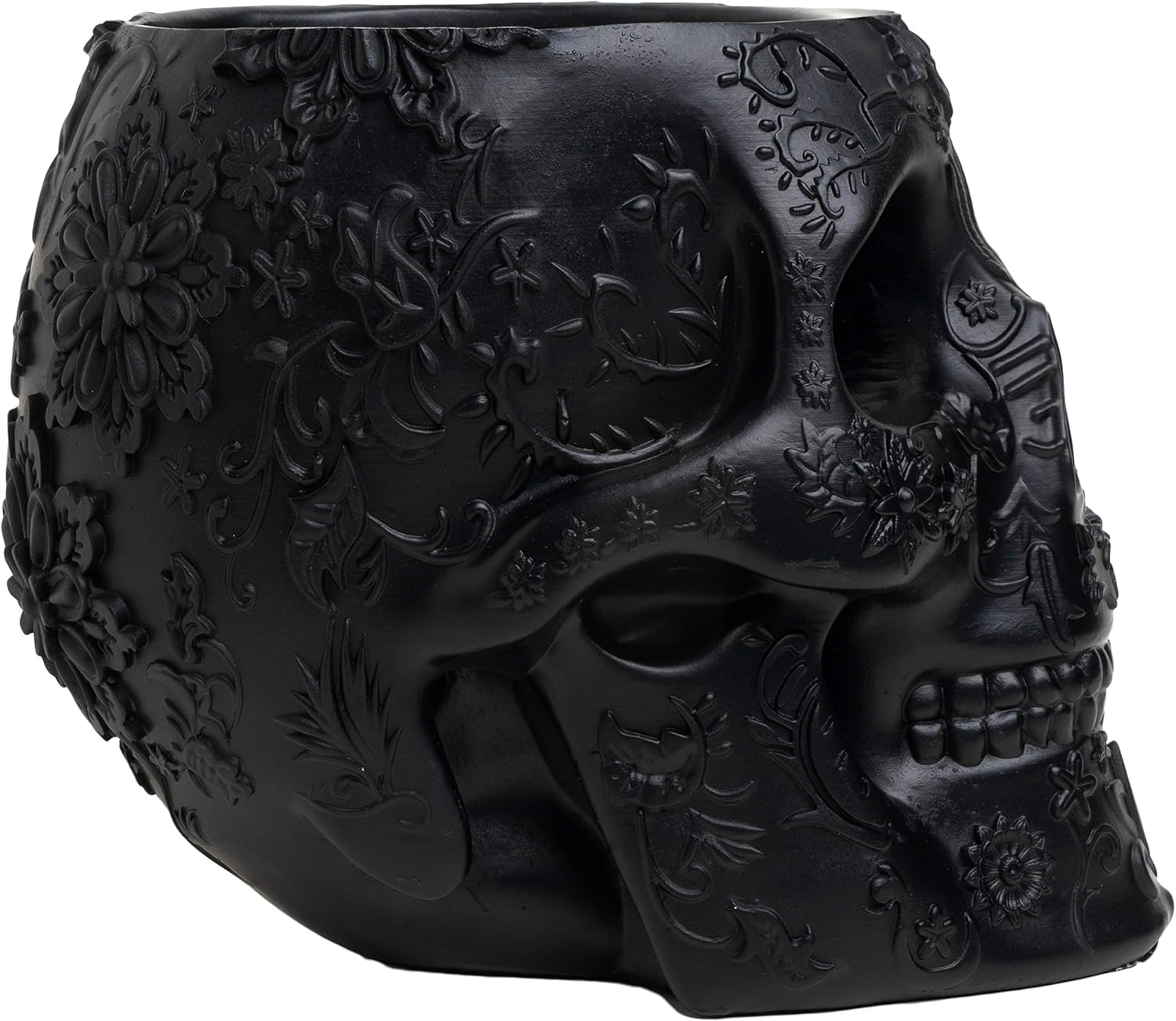 Skull Makeup Brush Holder, Pen Holder, Vanity, Desk, Office Organizer, Stationary, Decor Planter , Candy Bowl , Goth Decorations , Extra Large, Skulls Gothic Skull &amp; Bones Organizer Bathroom (Black)-3