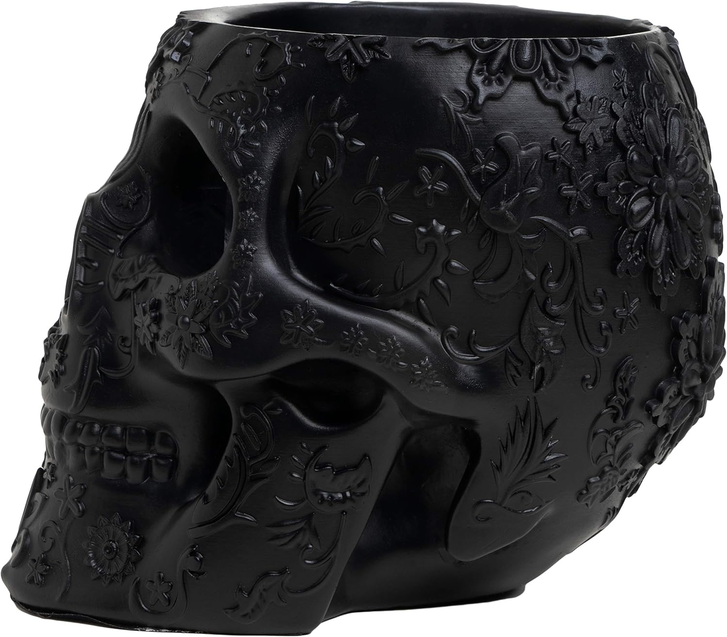 Skull Makeup Brush Holder, Pen Holder, Vanity, Desk, Office Organizer, Stationary, Decor Planter , Candy Bowl , Goth Decorations , Extra Large, Skulls Gothic Skull &amp; Bones Organizer Bathroom (Black)-4
