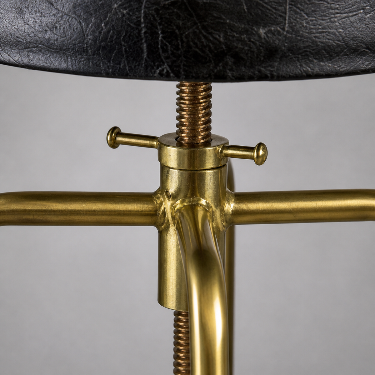 Antique Brass &amp; Black Leather Adjustable Bar Stool