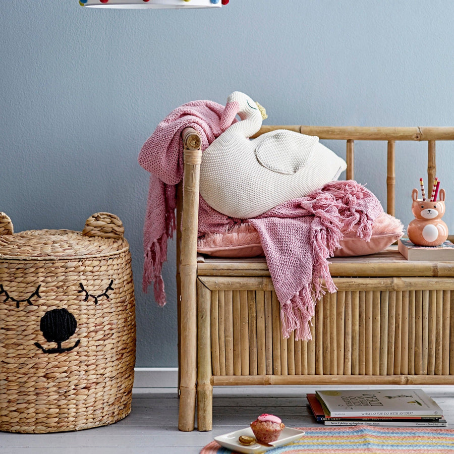 Premium embroidered bear storage basket with lid, stylish kids room decor, cute nursery organization solution by Ella James at brixbailey.com