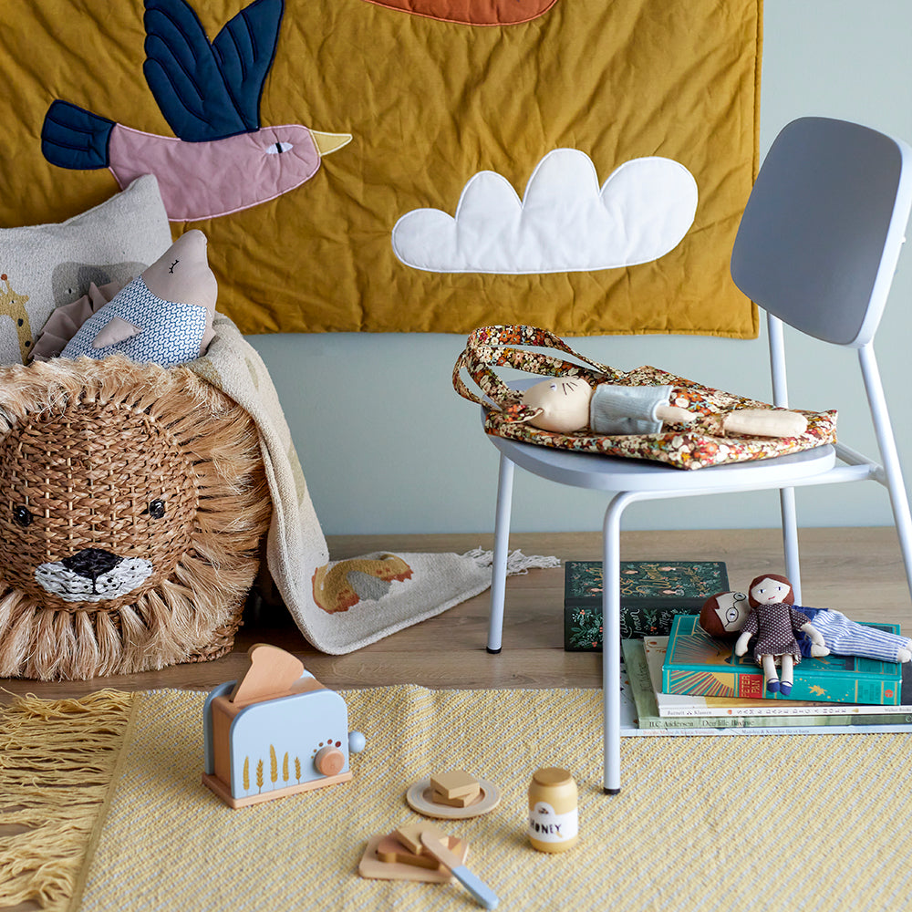Lion storage basket, premium handcrafted toy organizer, stylish kids room decor, best-selling large laundry bin by Ella James at brixbailey.com