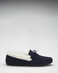 Slippers, sheepskin, navy blue suede