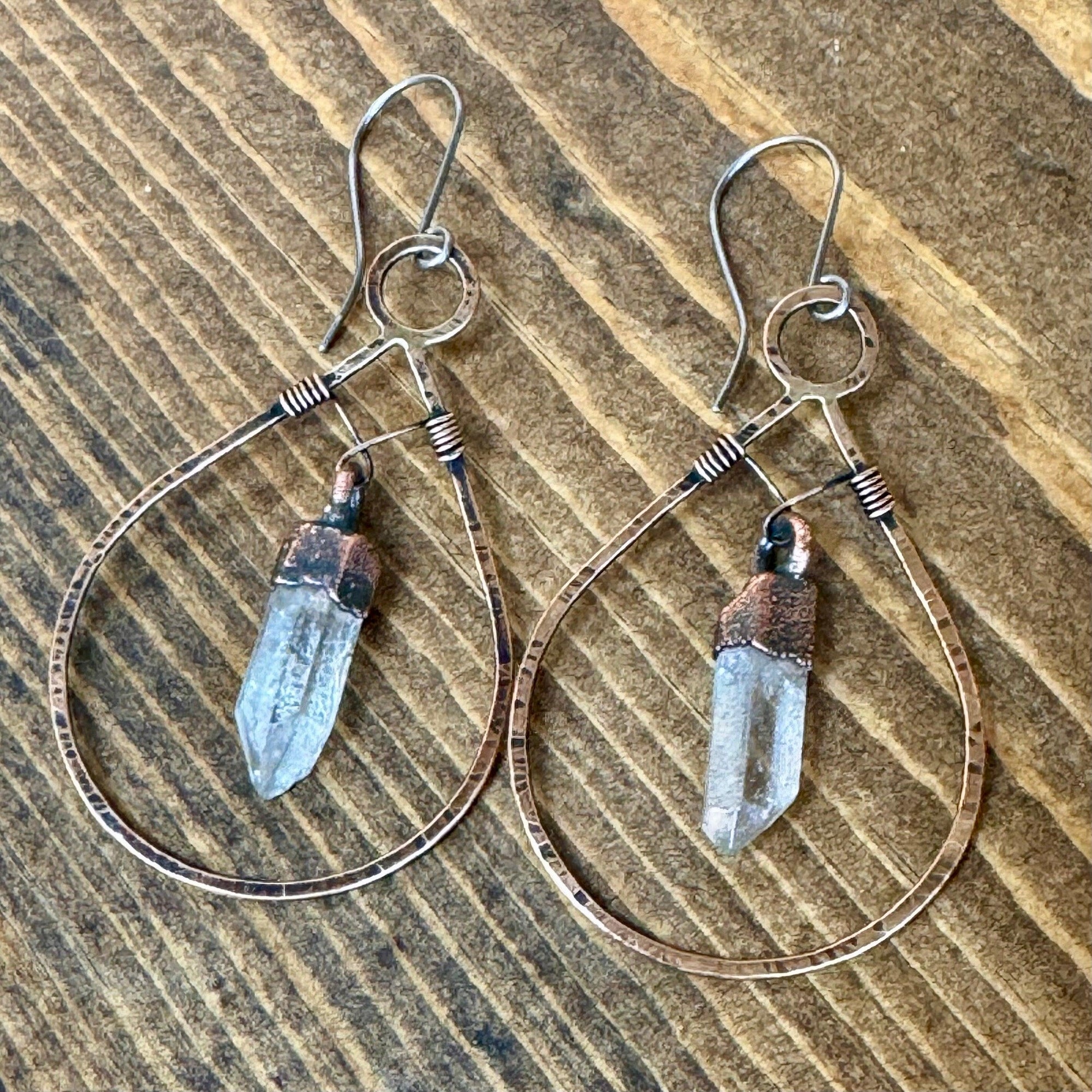 Quartz Earrings - Bronze Boho Hoops | Handmade by Blackbird &amp; Sage