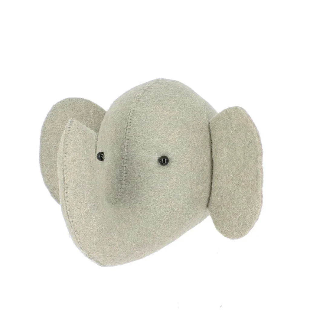 Premium mini Noahs Ark elephant head, stylish neutral nursery decor, handcrafted animal wall art, easy to hang with bamboo hook by Ella James at brixbailey.com