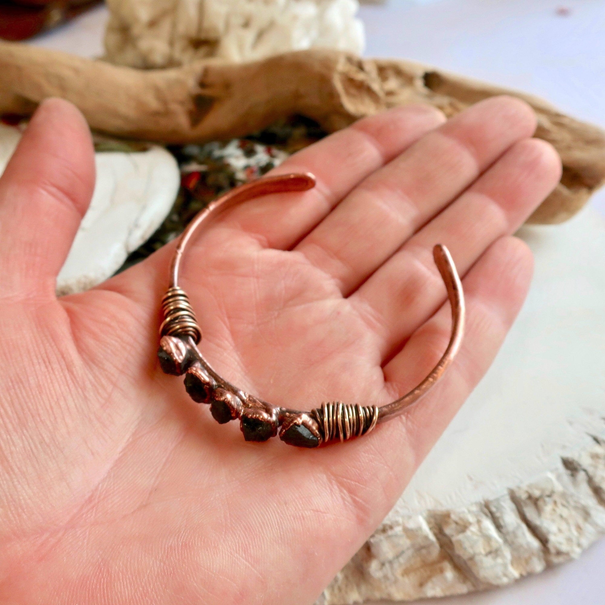 Raw Black Tourmaline Cuff - Protection | Handmade By Blackbird &amp; Sage