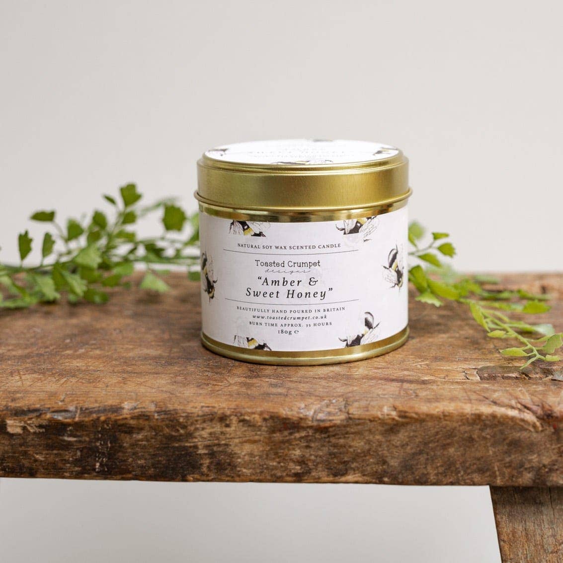 Amber &amp; Sweet Honey Candle in a Matt Gold Tin