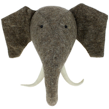 Luxury handcrafted grey wool felt elephant head wall decor with beaded eyes, stylish kids room decor, premium nursery art by Ella James at brixbailey.com