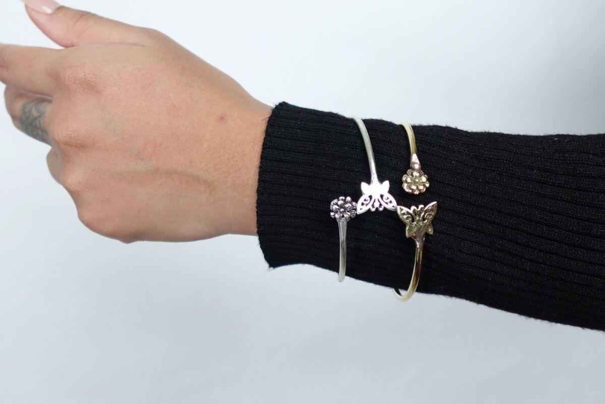 Whimsical Butterfly Open Bangle – Adjustable Bangle with Butterfly and Flower Motifs