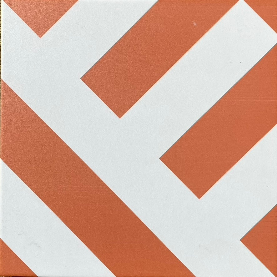 Luxury terracotta geometric porcelain tile, premium handcrafted stripes for indoor outdoor use, durable anti-slip design by Maria Starling Design at brixbailey.com